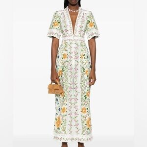 NWT FARM Rio Folk Floral Linen Blend Short-Sleeve Wide- Leg Jumpsuit